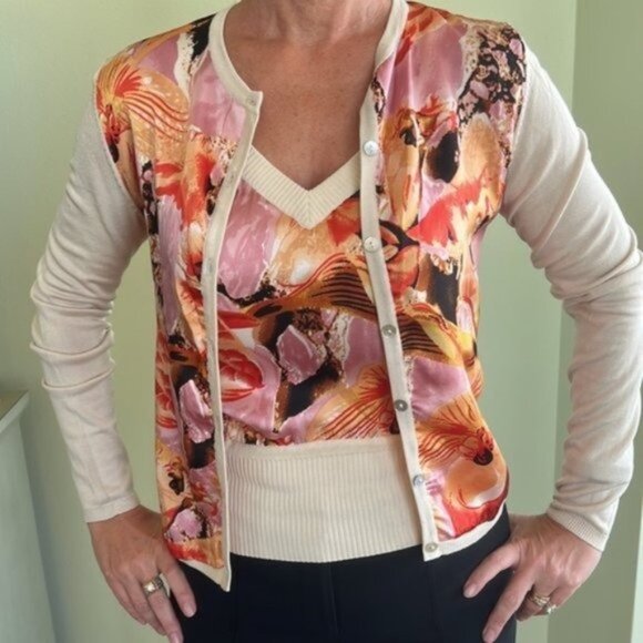 New Mark Sweaters - Coordinating Silk Tank and Carigan